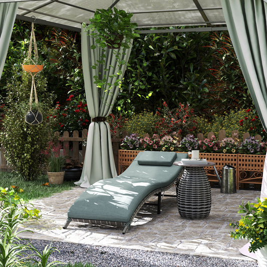 Outsunny Rattan Folding Sun Lounger Outdoor Chair with Cushion and Pillow Mixed Grey