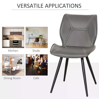 HOMCOM Set of 2 Contrast Stitched PU Leather Racing-Style Dining Chairs Accent Seat w/ Steel Legs Ergonomic Back Padding Home Living Room Grey
