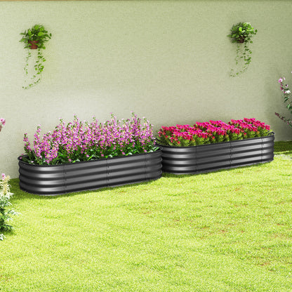 Outsunny Galvanised Raised Garden Bed, Metal Planter Box with Safety Edging, for Flowers, Herbs, Succulents, Pack of 2, Dark Grey