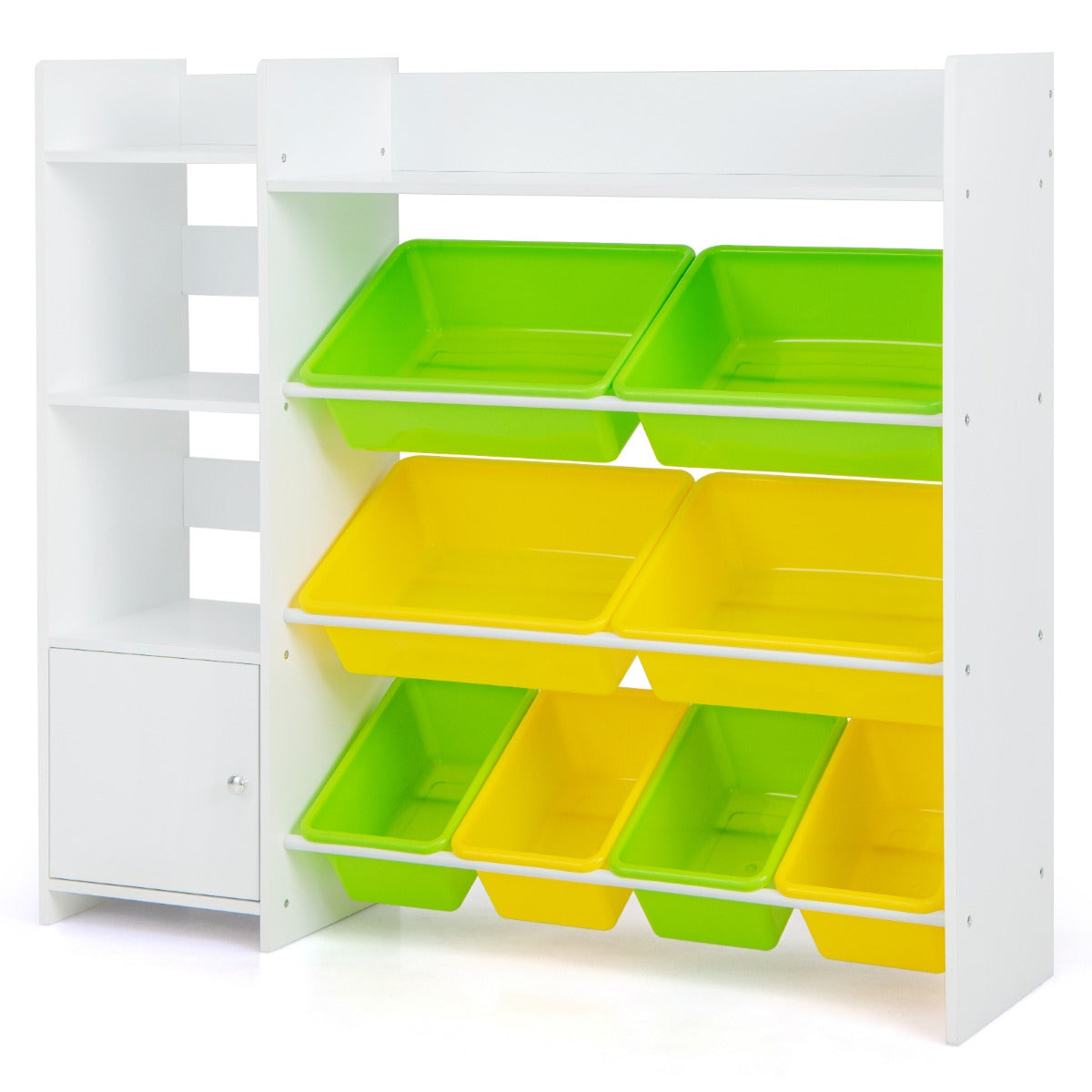 Kids Bookshelf Toy Storage Organizer with 8 Storage Boxes and 2 Open Shelves-White