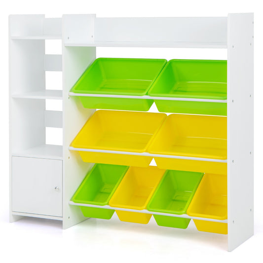 Kids Bookshelf Toy Storage Organizer with 8 Storage Boxes and 2 Open Shelves-White