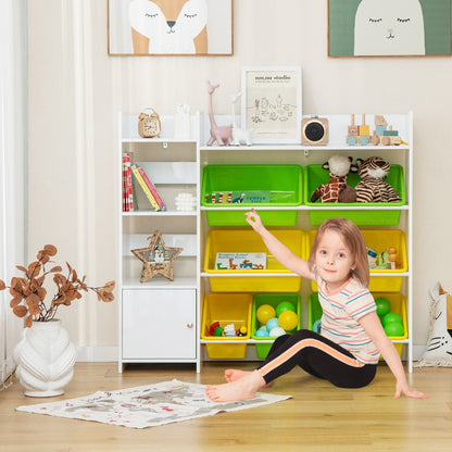 Kids Bookshelf Toy Storage Organizer with 8 Storage Boxes and 2 Open Shelves-White