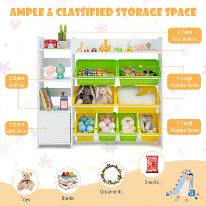 Kids Bookshelf Toy Storage Organizer with 8 Storage Boxes and 2 Open Shelves-White