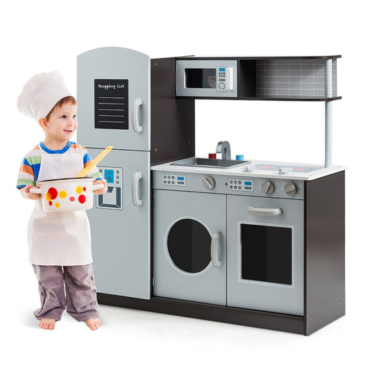 Kids Kitchen Set with Sink and Faucet, Stove, Oven and Microwave