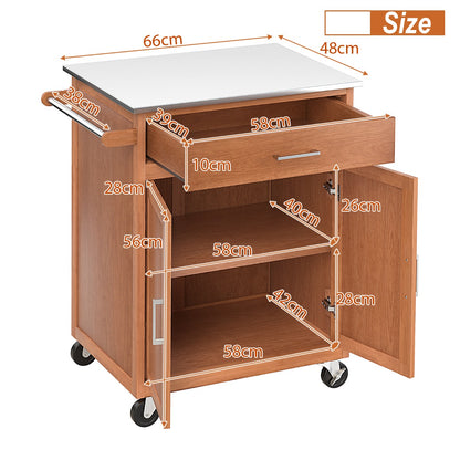 Kitchen Cart with Stainless Steel Countertop and 3-Position Adjustable Shelf