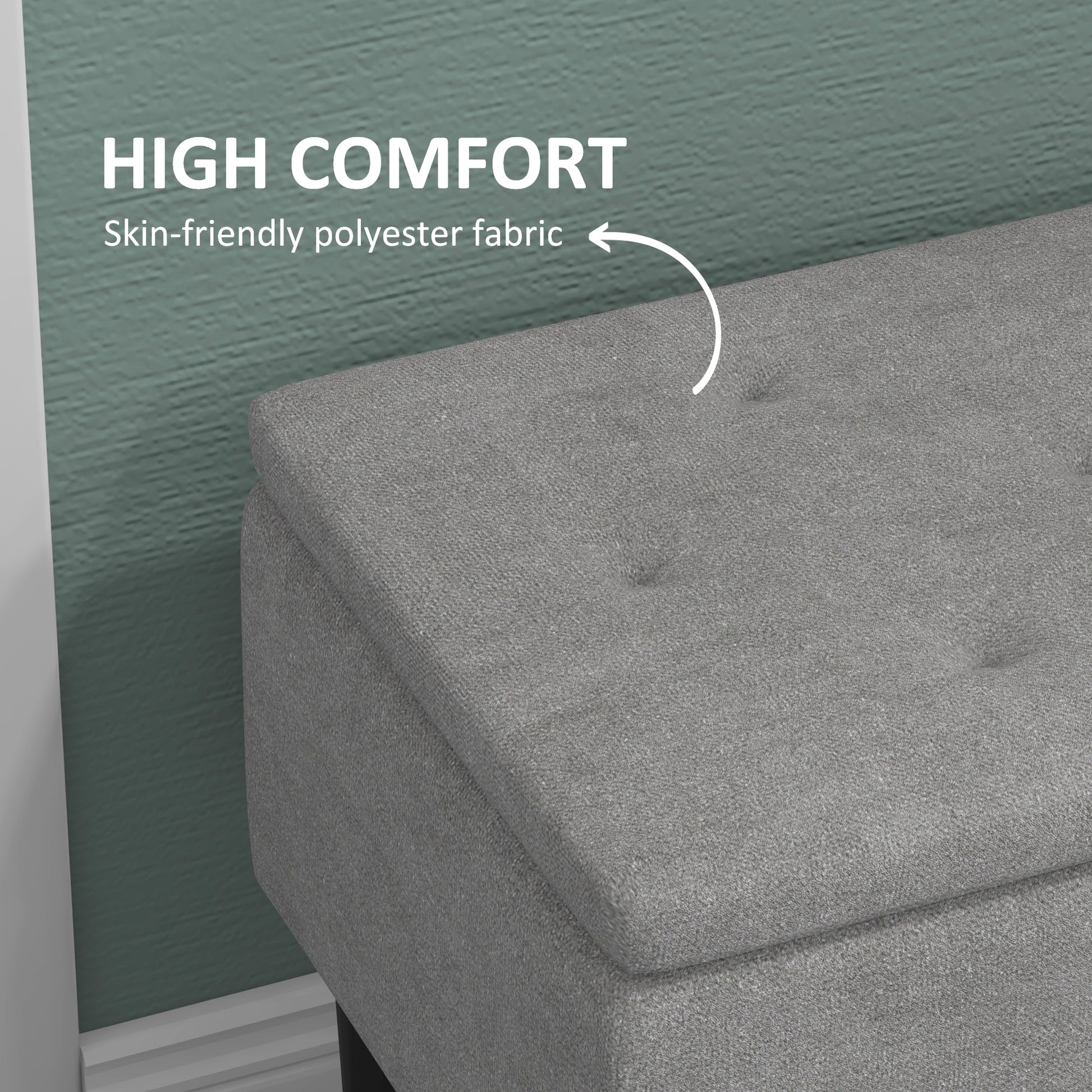 HOMCOM 15" Modern Ottoman Storage Box with Wooden Legs, 47L Storage Ottoman Holds up to 120KG, for Living Room, Bedroom, Grey