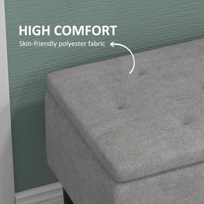 HOMCOM 15" Modern Ottoman Storage Box with Wooden Legs, 47L Storage Ottoman Holds up to 120KG, for Living Room, Bedroom, Grey