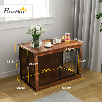 PawHut Dog Crate Furniture with Openable Top, Two Doors, for Large Dogs, Rustic Brown