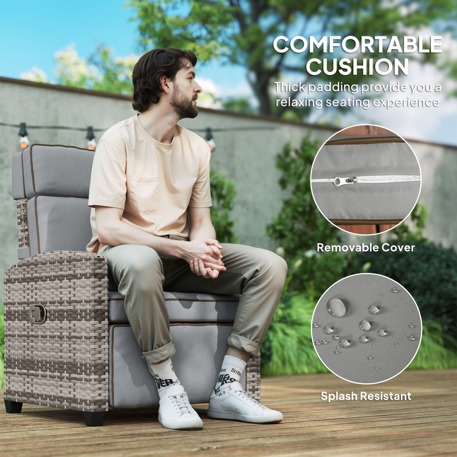 Outsunny 145° Reclining Rattan Armchair, with Footrest - Mixed Grey/Grey