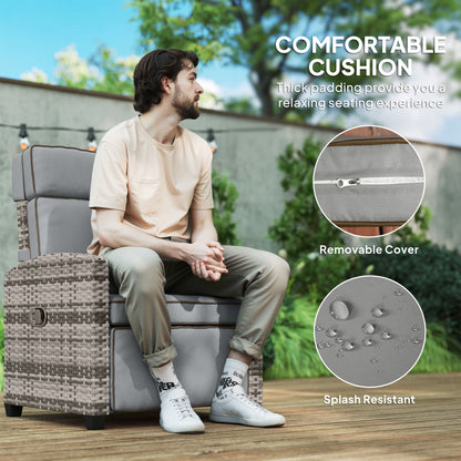 Outsunny 145° Reclining Rattan Armchair, with Footrest - Mixed Grey/Grey