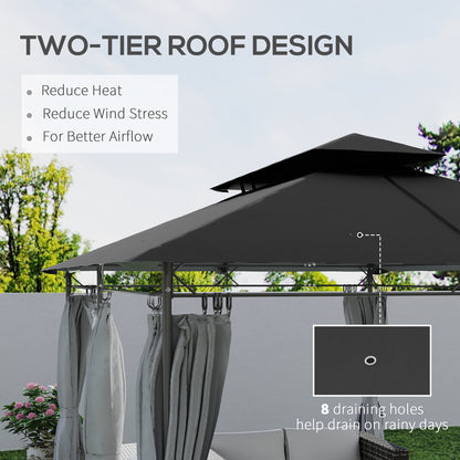 Outsunny 3 x 4m Metal Frame, Two-Tier Roof Gazebo - Dark Grey