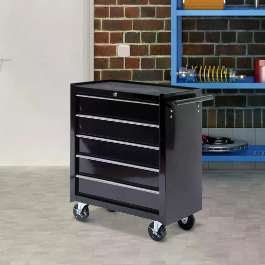 HOMCOM Cold Rolled Steel 5-Drawer Rolling Tool Storage Cabinet Tool Chest Black