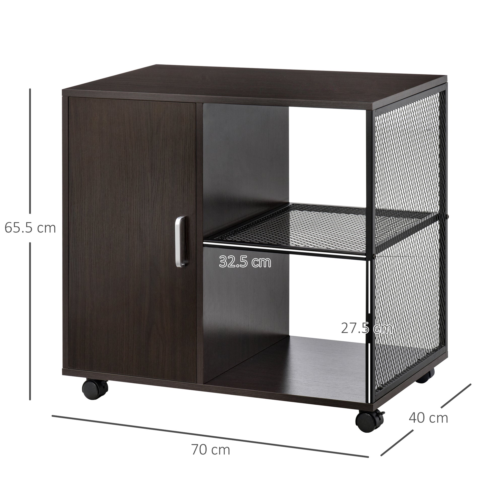 HOMCOM Printer Stand Home Office Mobile Storge File Cabinet Organizer with Castors, Door, Walnut Brown
