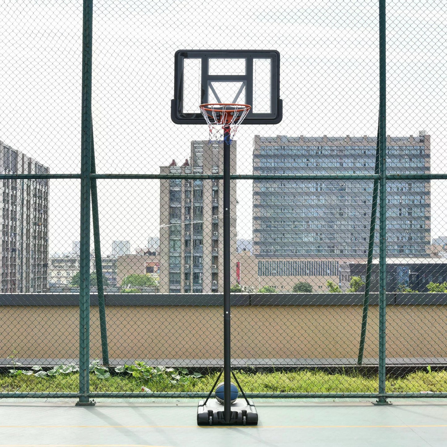 HOMCOM Portable Freestanding Basketball Hoop Stand Transparent Backboard 231-305cm Adjustable Basketball Hoop with Two Moving Wheels For Adult