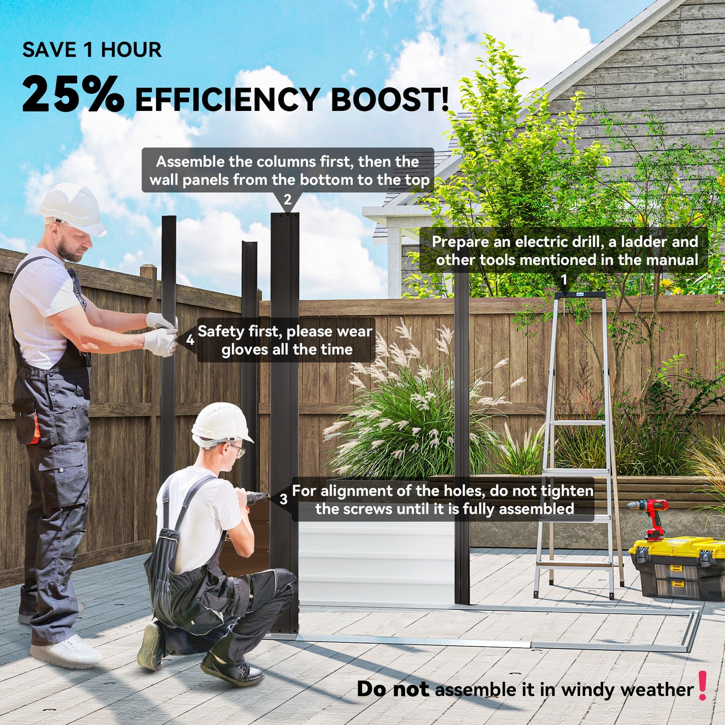 Outsunny 4 x 6ft Galvanised Steel Garden Shed, with Lock and Gloves - Oak