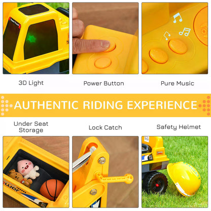 HOMCOM No Power Construction Ride on Excavator Digger Multi-functional Bulldozer Toy Detachable Digging Bucket and Music for Ages 2-3 Years Old Yellow