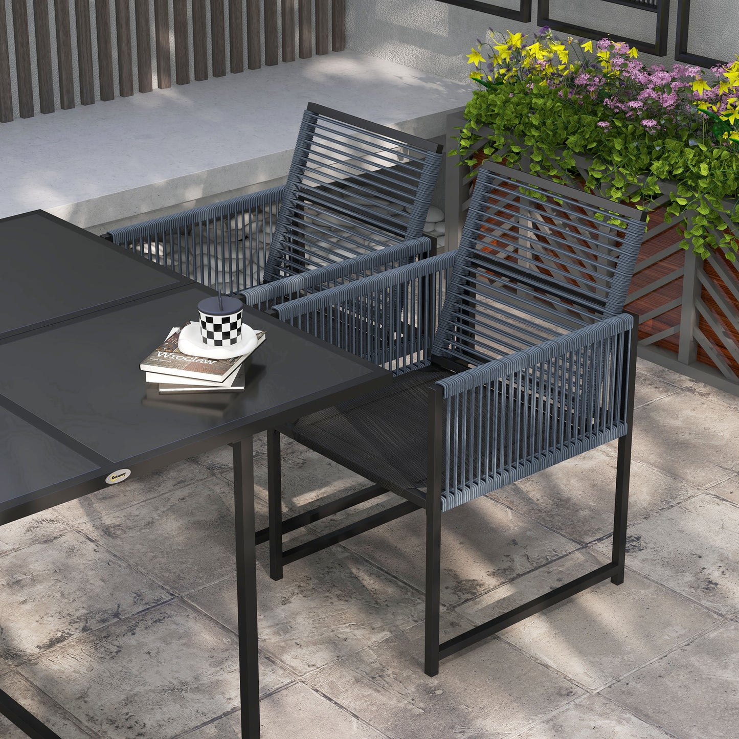 Outsunny Five-Piece Metal Dining Set, with Folding Back Chairs, Dark Grey