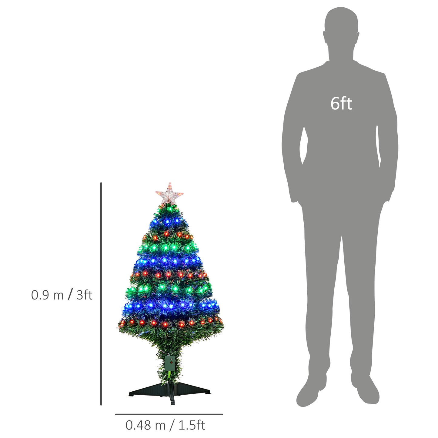 HOMCOM 3ft 90cm Fiber Optic Xmas Tree Artificial Christmas Tree