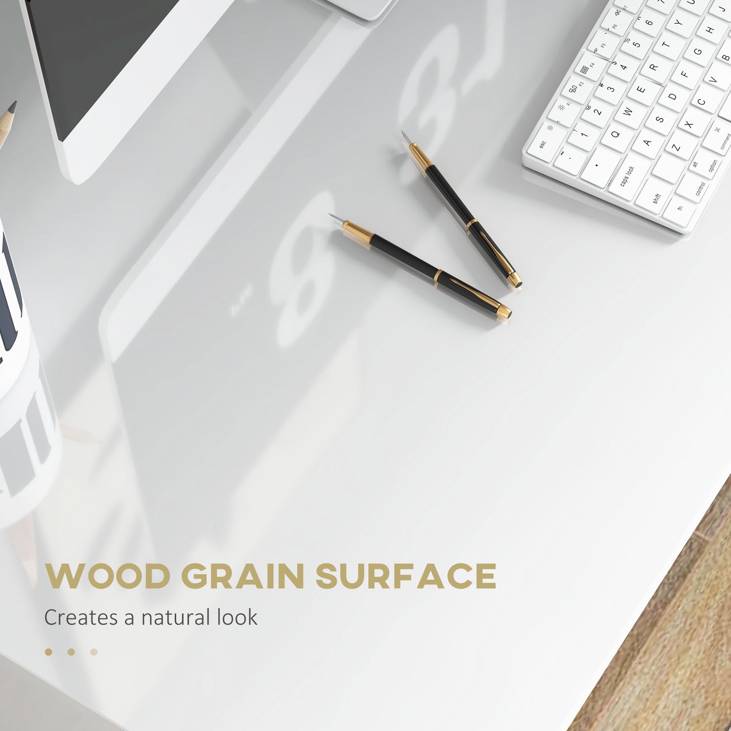 HOMCOM 90 x 50cm Computer Table, Modern Home Office Desk, Small Writing Desk with Storage Shelf, High Gloss White