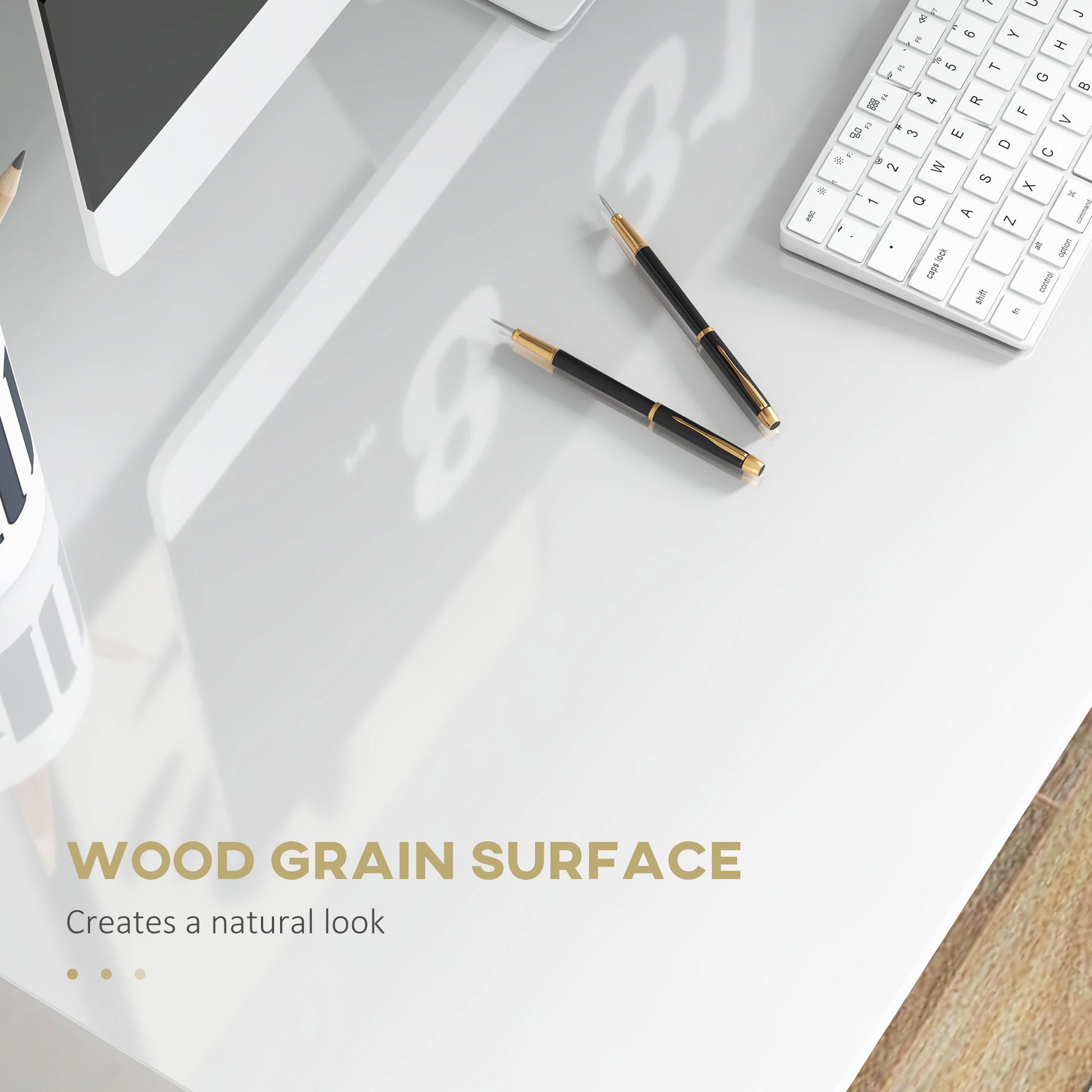 HOMCOM 90 x 50cm Computer Table, Modern Home Office Desk, Small Writing Desk with Storage Shelf, High Gloss White