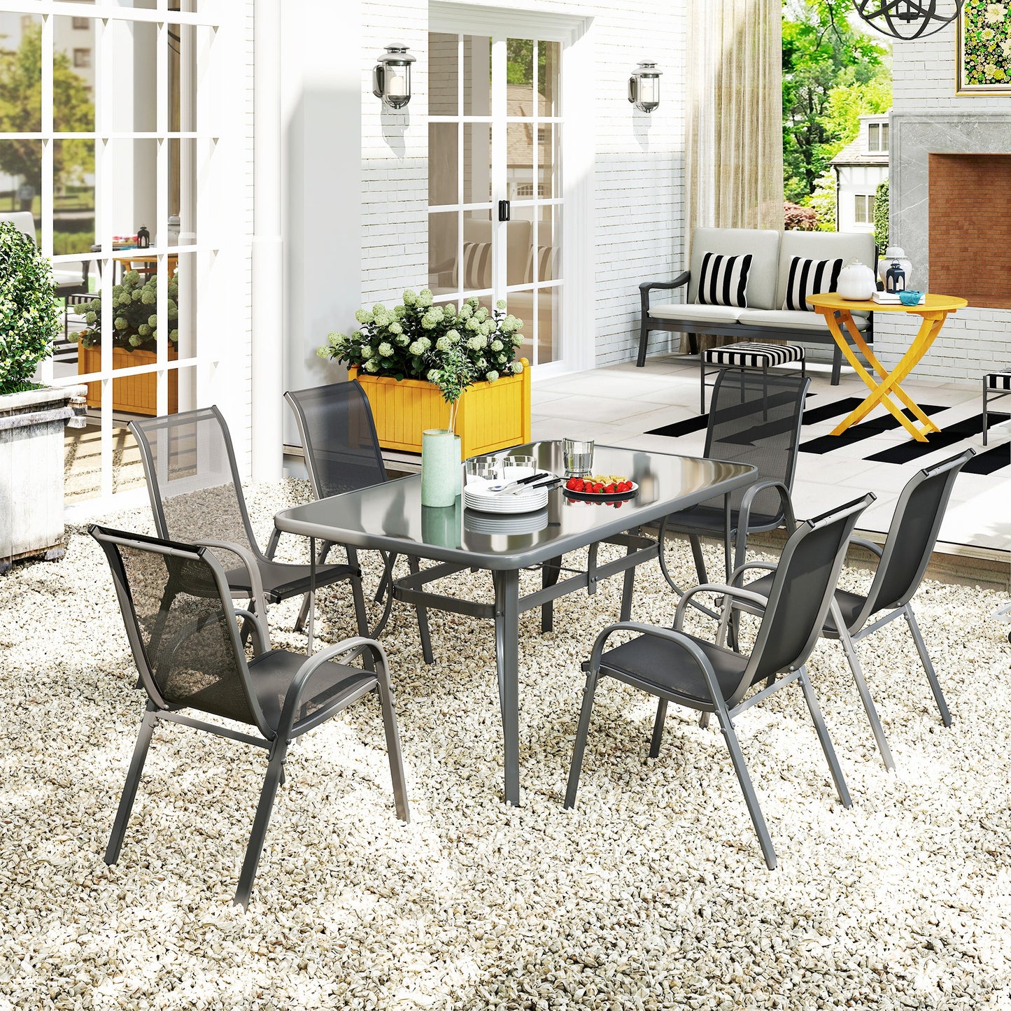 Outsunny Seven-Piece Outdoor Dining Set - Charcoal Grey