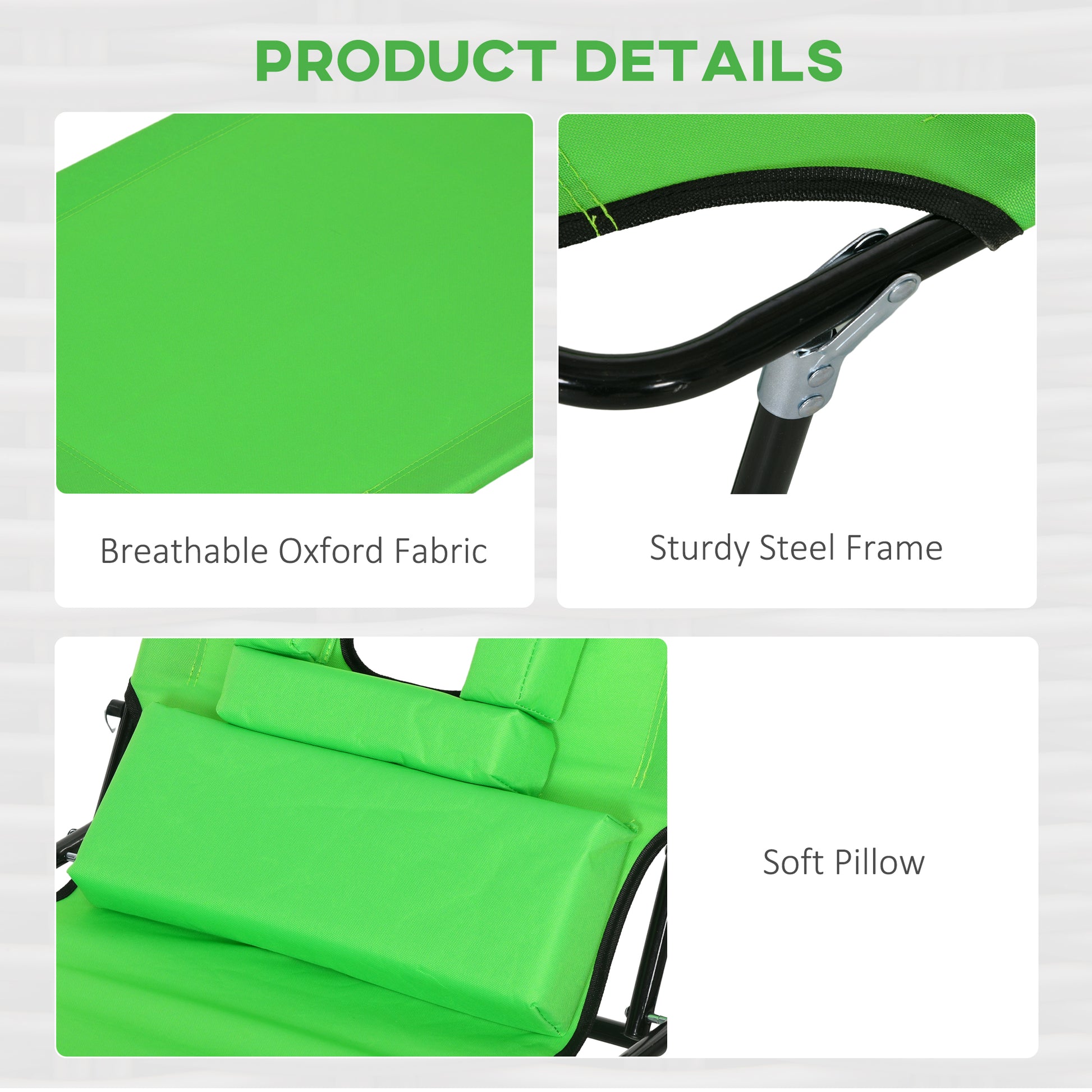 Outsunny Outdoor Folding Sun Lounger Set of 2 with Face Hole, 4 Level Adjustable Backrest Reclining Garden Lounger, Garden Recliner Sunbed with 600 D Oxford Cloth Seat and Pillow for Beach, Green