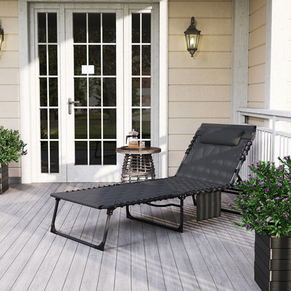 Outsunny Padded Sun Lounger, with Five-Position Reclining Back - Black