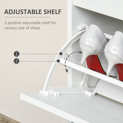 HOMCOM Tipping Shoe Cabinet Storage Rack Entryway Organizer with 2 Pull-Down Doors and Drawer Adjustable Shelf for Hallway Porch Narrow Space White