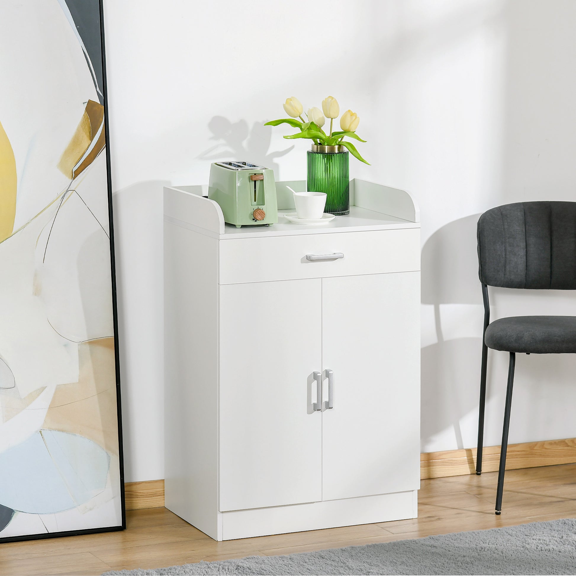 HOMCOM Modern Storage Cabinet, Small Floor Cupboard with Drawer and Adjustable Shelf for Kitchen, Living Room, Bedroom, Hallway, White