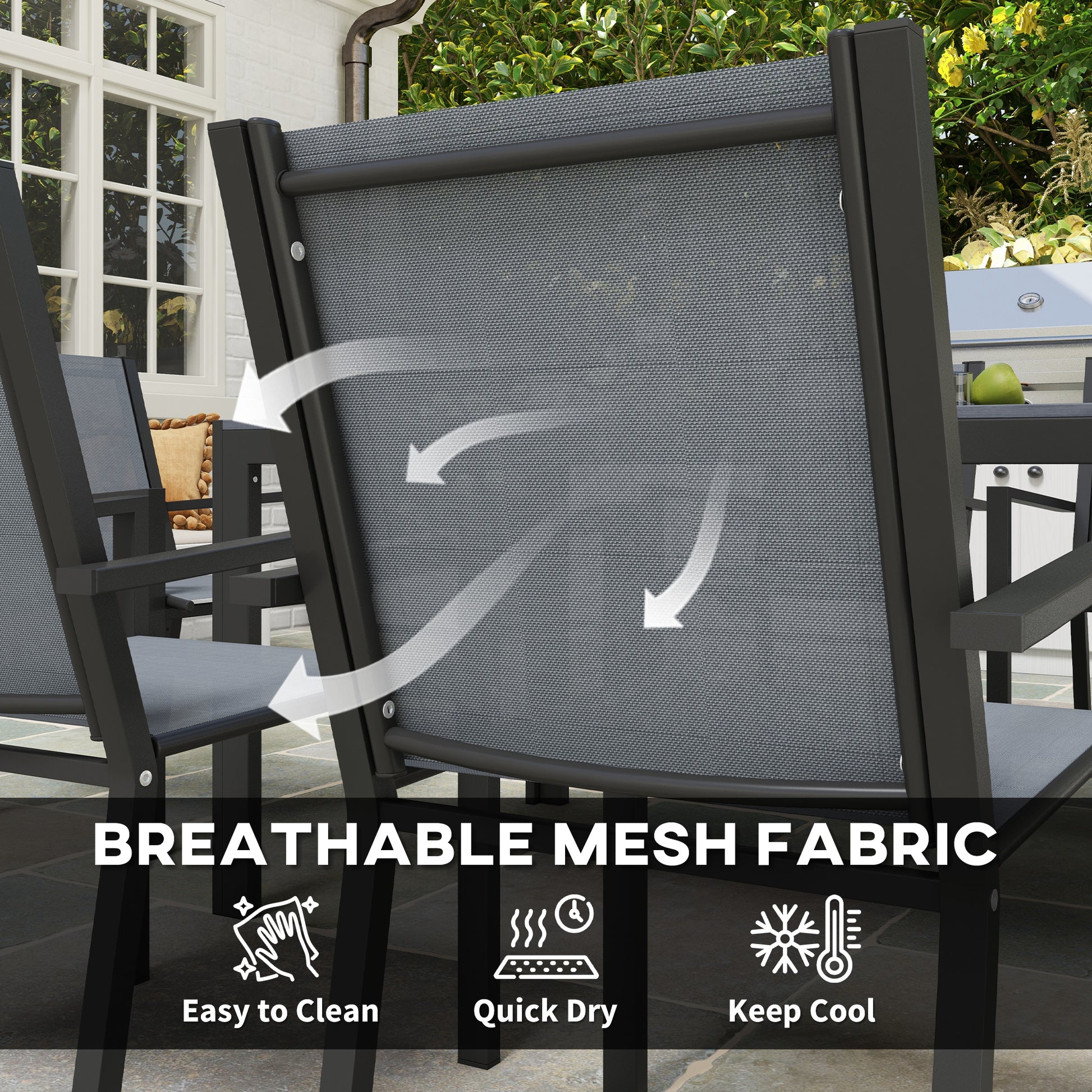 Outsunny Seven-Piece Garden Dining Set, with Plastic Wood-Top Table - Grey