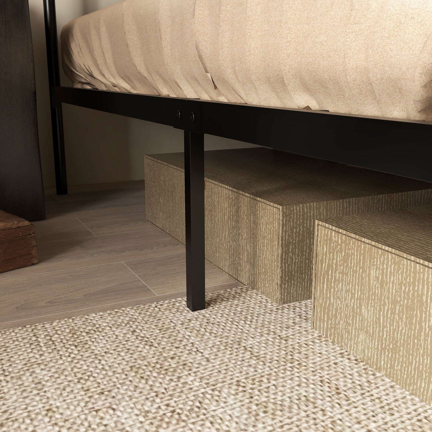 HOMCOM 25.5cm Double Bed Frame, Industrial Bed Base with Headboard, Footboard, Steel Slat Support and Under Bed Storage, 145 x 199cm, Rustic Brown