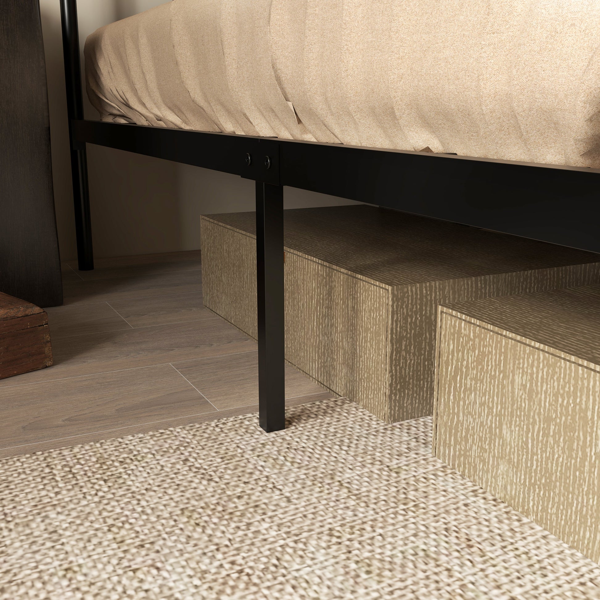 HOMCOM 25.5cm Double Bed Frame, Industrial Bed Base with Headboard, Footboard, Steel Slat Support and Under Bed Storage, 145 x 199cm, Rustic Brown