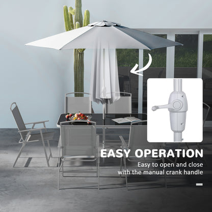 Outsunny Eight-Piece Garden Dining Set, with Chairs, Table and Parasol - Grey