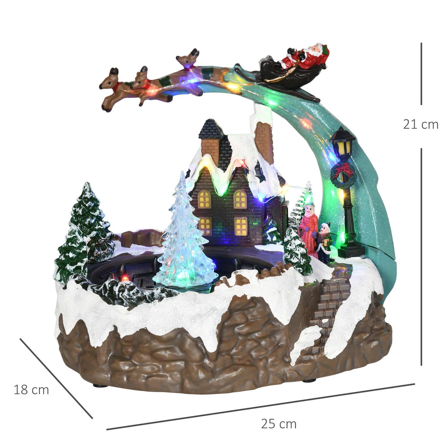 HOMCOM Fountain Christmas Village, Santa and Deer Animated Winter Wonderland Set with Multicoloured LED Light, Plug-In Christmas Decoration