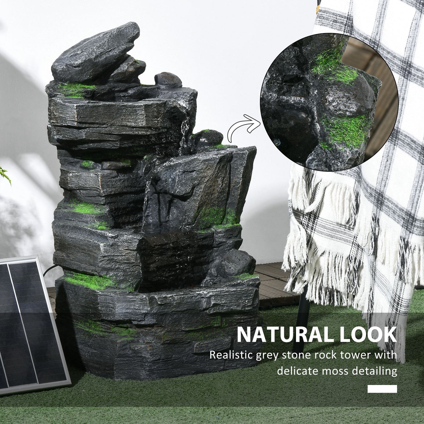 Outsunny Garden Water Feature with LED Lights - Dark Grey