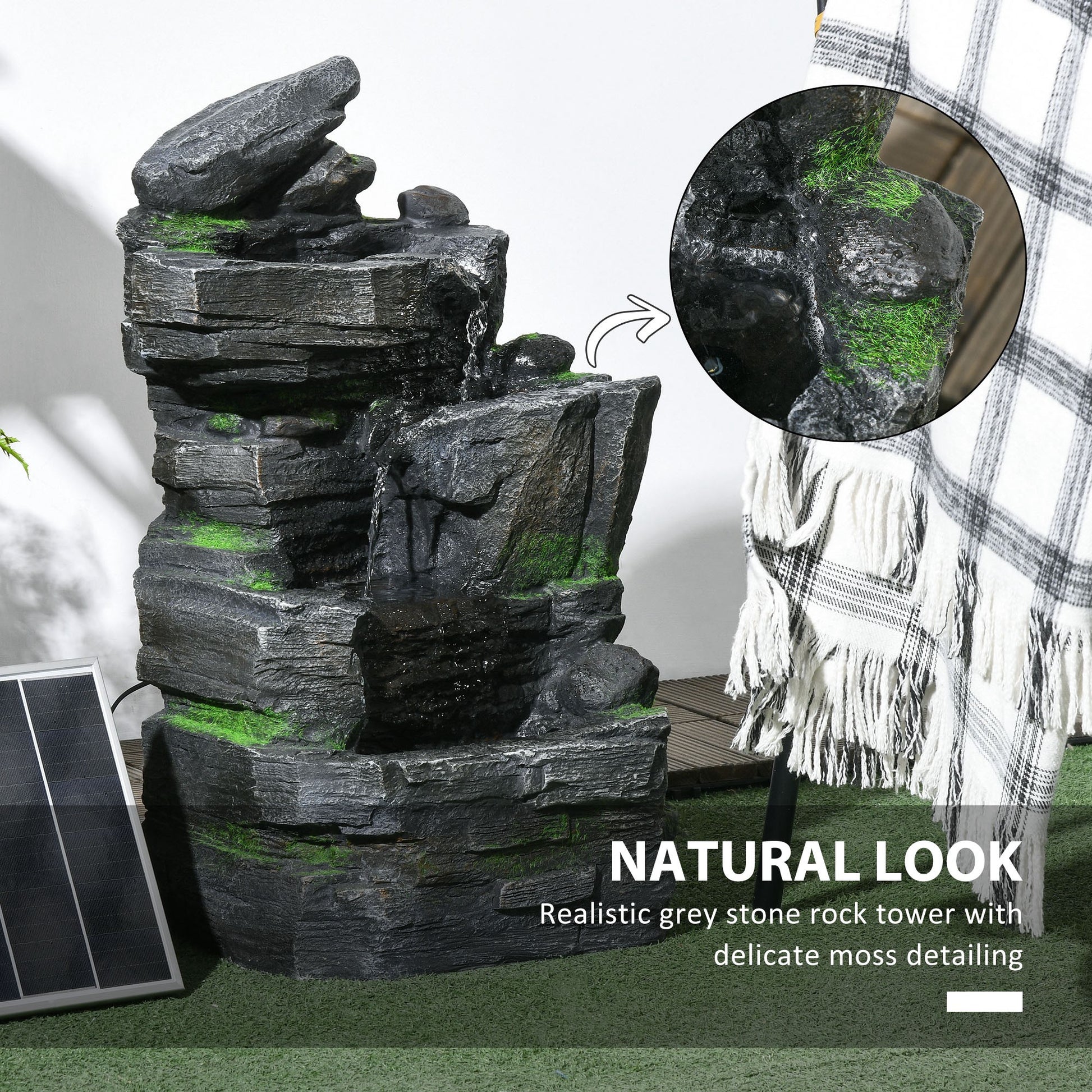 Outsunny Garden Water Feature with LED Lights - Dark Grey