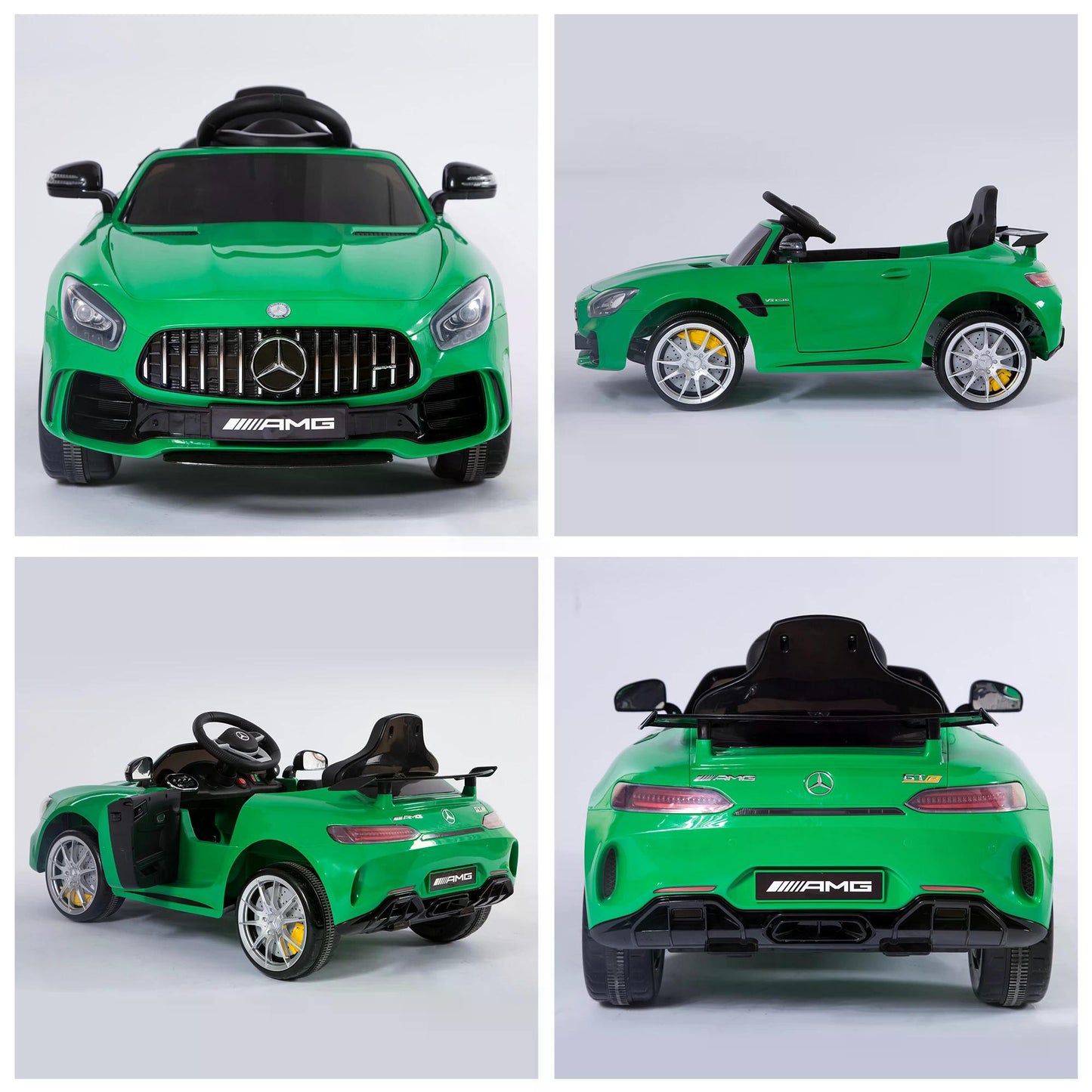 HOMCOM Compatible 12V Battery-powered 2 Motors Kids Electric Ride On Car GTR Toy with Parental Remote Control Music Lights MP3 for 3-5 Years Old Green