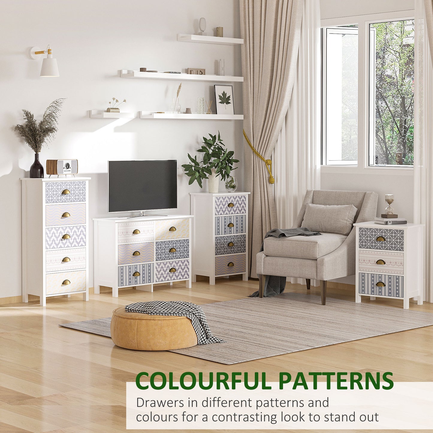 HOMCOM Chest of Drawers, 4-Drawer Dresser with Metal Handles, Slim Storage Cabinet Unit for Living Room, Bedroom