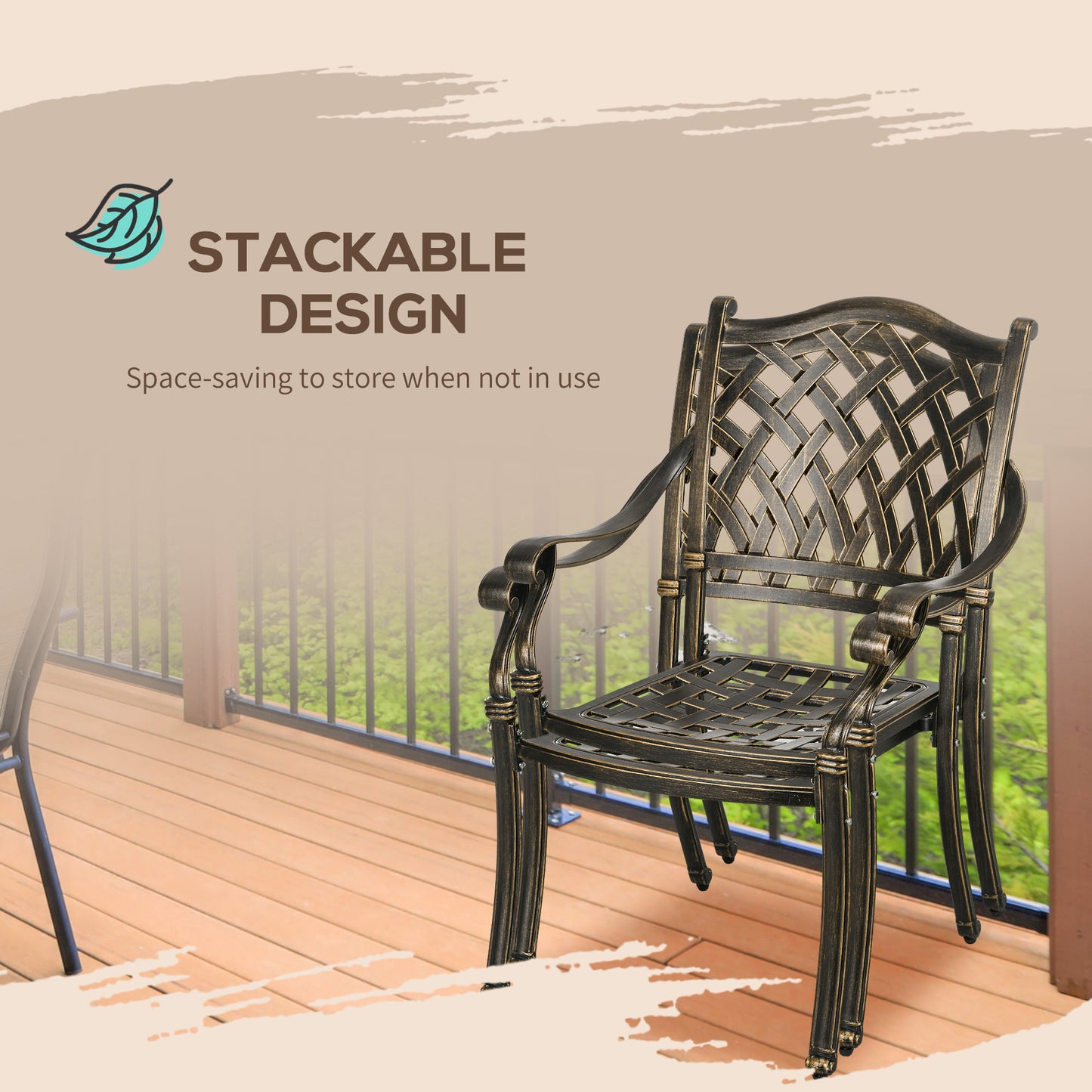 Outsunny 5-Piece Outdoor Furniture Dining Set, Cast Aluminum Conversation Set Includes 4 Chairs and ?90cm Round Table with ?50mm Umbrella Hole for Patio Garden Deck, Flower Design