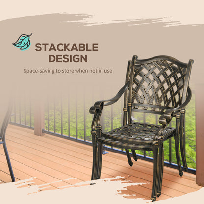 Outsunny 5-Piece Outdoor Furniture Dining Set, Cast Aluminum Conversation Set Includes 4 Chairs and ?90cm Round Table with ?50mm Umbrella Hole for Patio Garden Deck, Flower Design