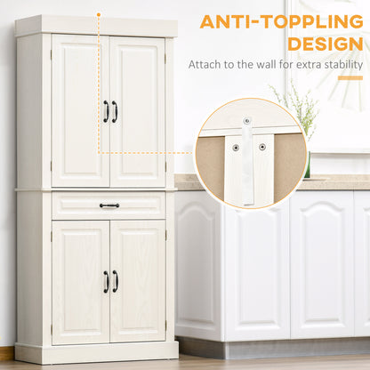 HOMCOM Kitchen Cupboard with 4 Doors, Freestanding Storage Cabinet with Wide Drawer and Shelves for Living Room, 180cm, White Wood Grain