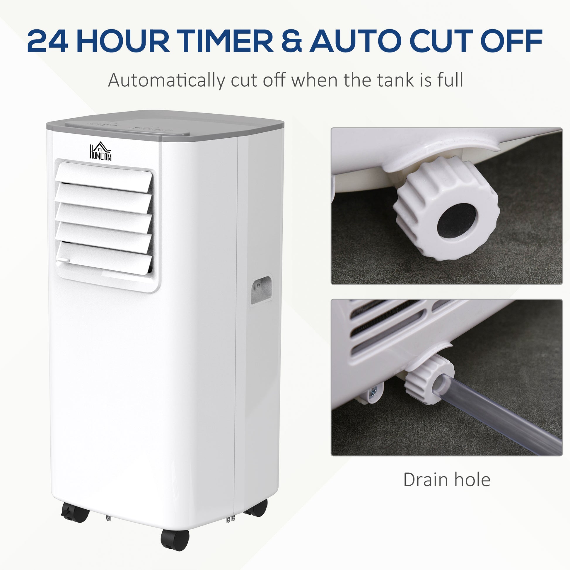 HOMCOM 5000 BTU 4-In-1 Compact Portable Mobile Air Conditioner Unit Cooling Dehumidifying Ventilating w/ Fan Remote LED 24hTimer Auto Shut Down White