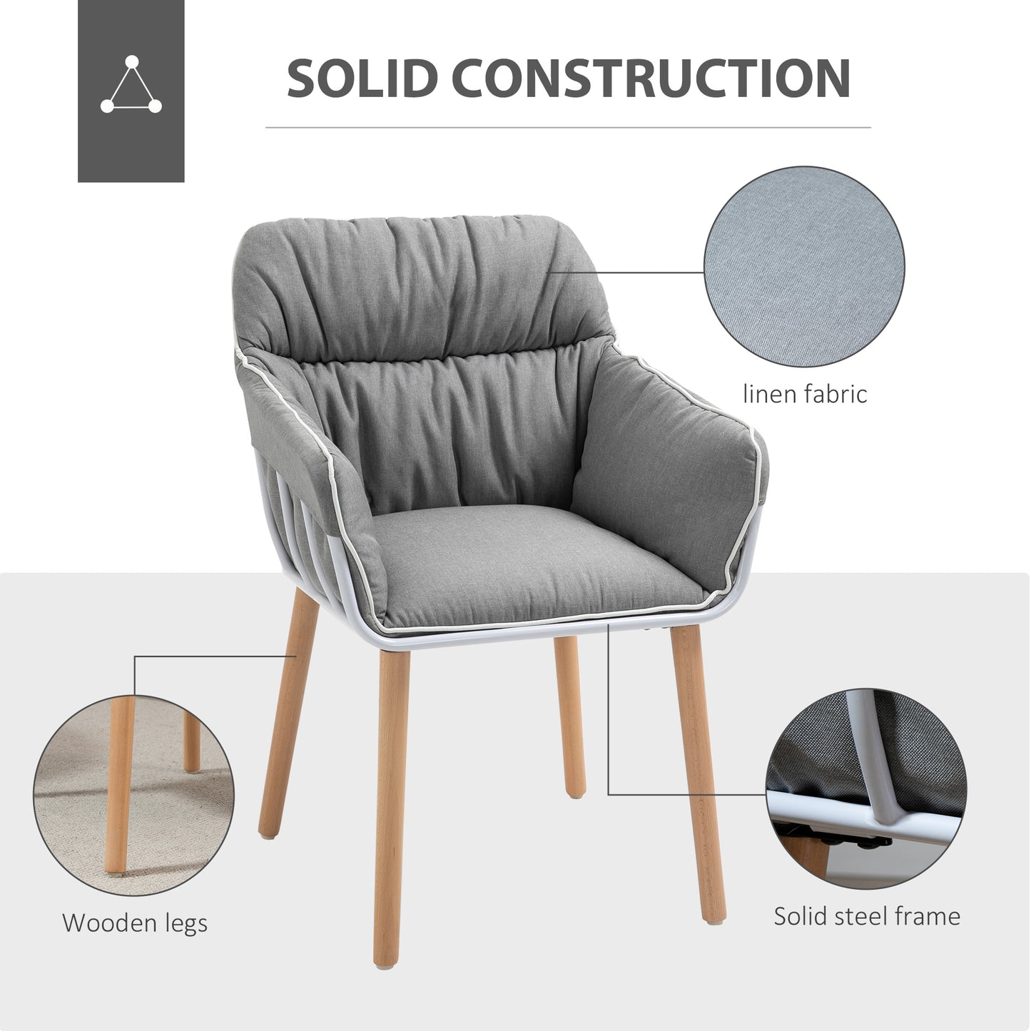 HOMCOM Contrast Piped Accent Chair Modern Home Seat w/ Thick Padding Wood Legs Foot Pads Modern Leisure Armchair Bedroom Lounge Conservatory