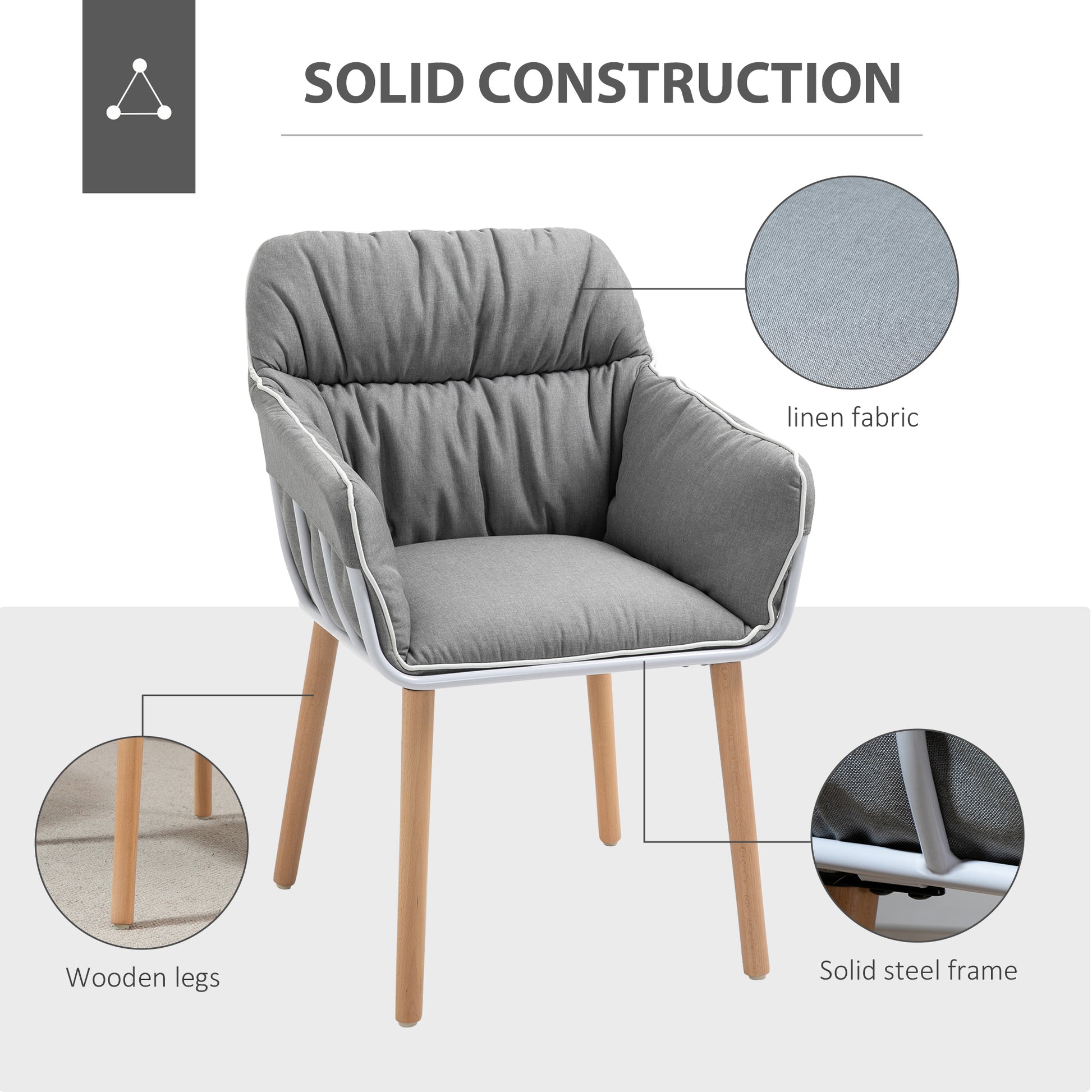 HOMCOM Contrast Piped Accent Chair Modern Home Seat w/ Thick Padding Wood Legs Foot Pads Modern Leisure Armchair Bedroom Lounge Conservatory