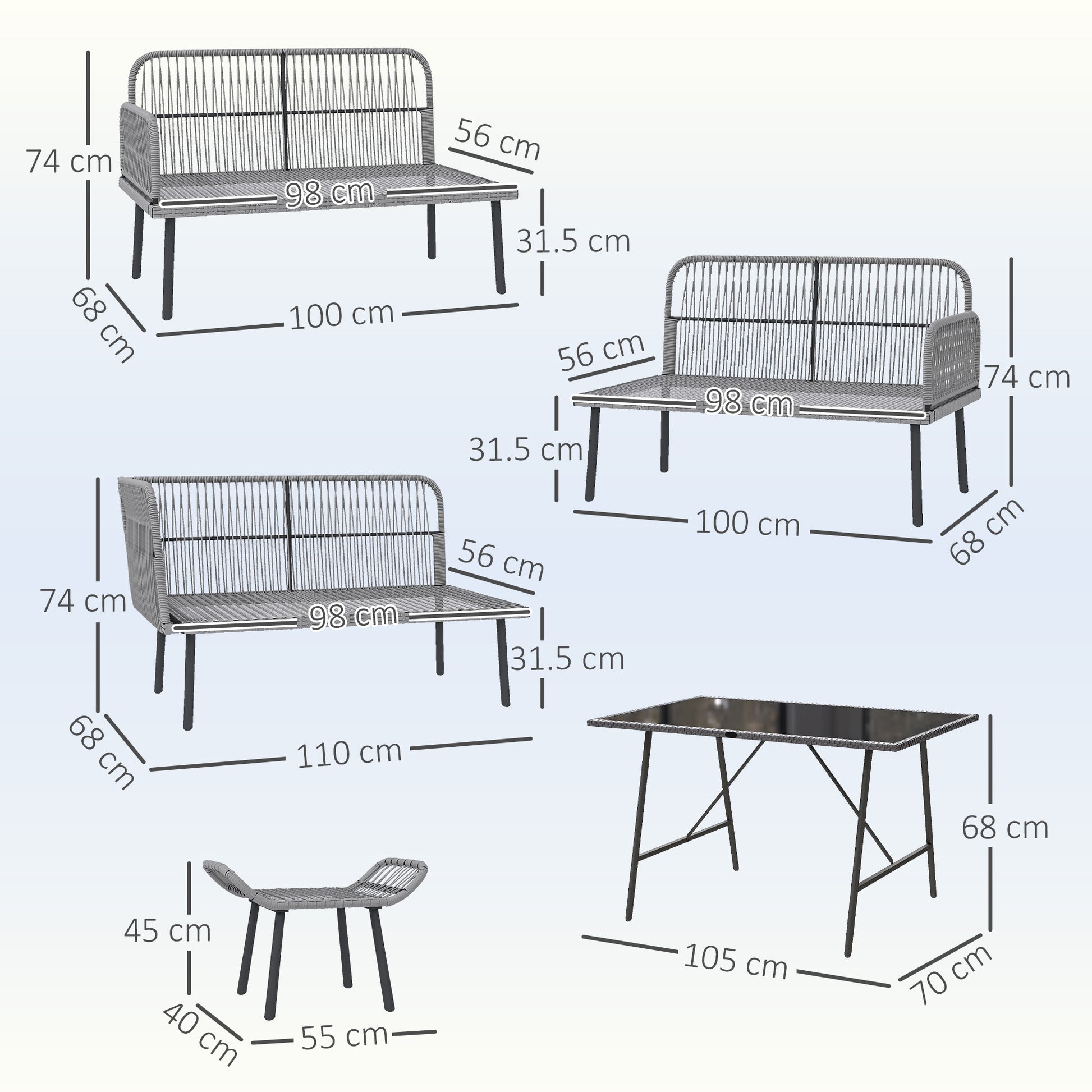 Outsunny 6 Piece Rattan Garden Furniture Set, 8 Seater Garden Corner Sofa with Cushions and Glass Top Table, Sectional Outdoor Furniture Conservatory Set for Patio, Charcoal Grey
