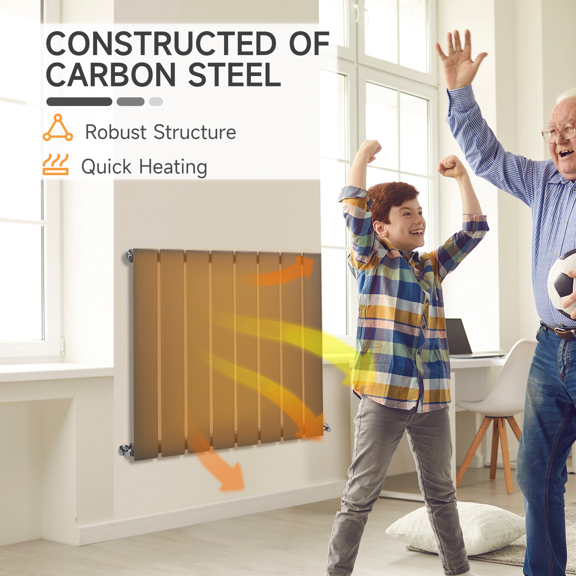 HOMCOM 60 x 60cm Space Heater, Water-filled Heater for Home, Single-layer Horizontal Designer Radiators, Quick Warm up Living room, Study Garage Grey