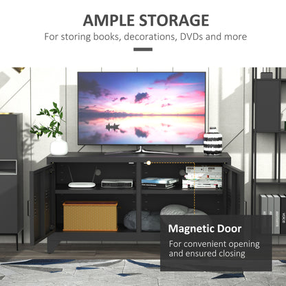 HOMCOM Industrial TV Cabinet Stand Media Center Steel Shelf Doors Storage System DVD Recorder Receiver Unit - Black