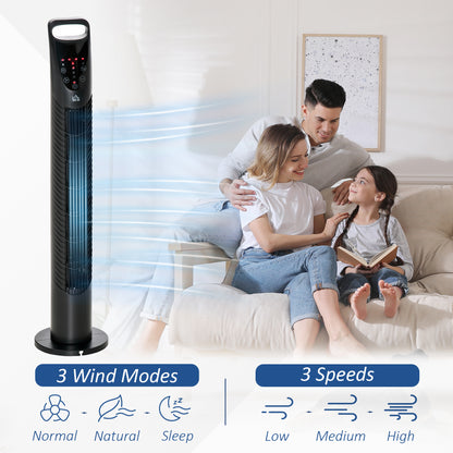 HOMCOM Tower Fan Oscillating 3 Speeds 3 Winds 40W w/ Remote Control Timer Moving Head Quiet Operation Home Office Bedroom Black - 78.5H cm