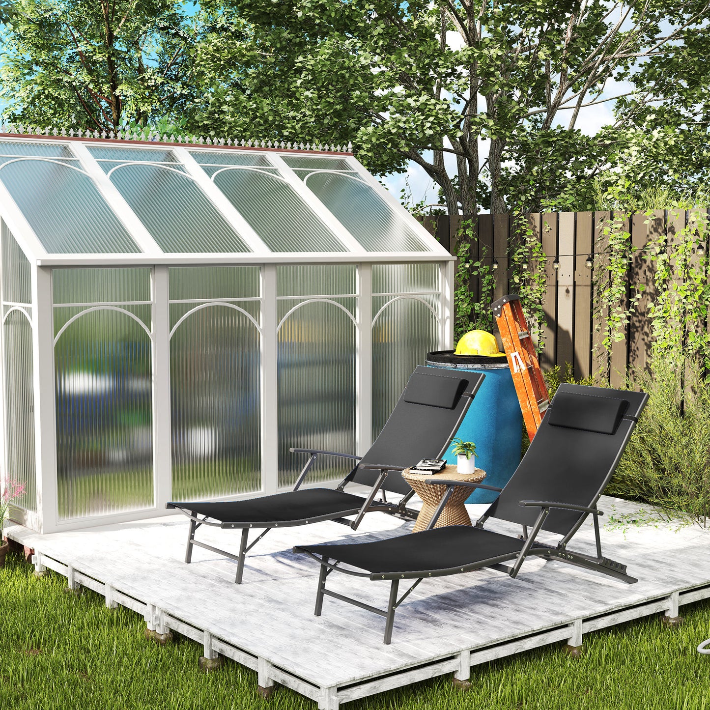 Outsunny Set of Two Adjustable Back Sun Loungers - Black