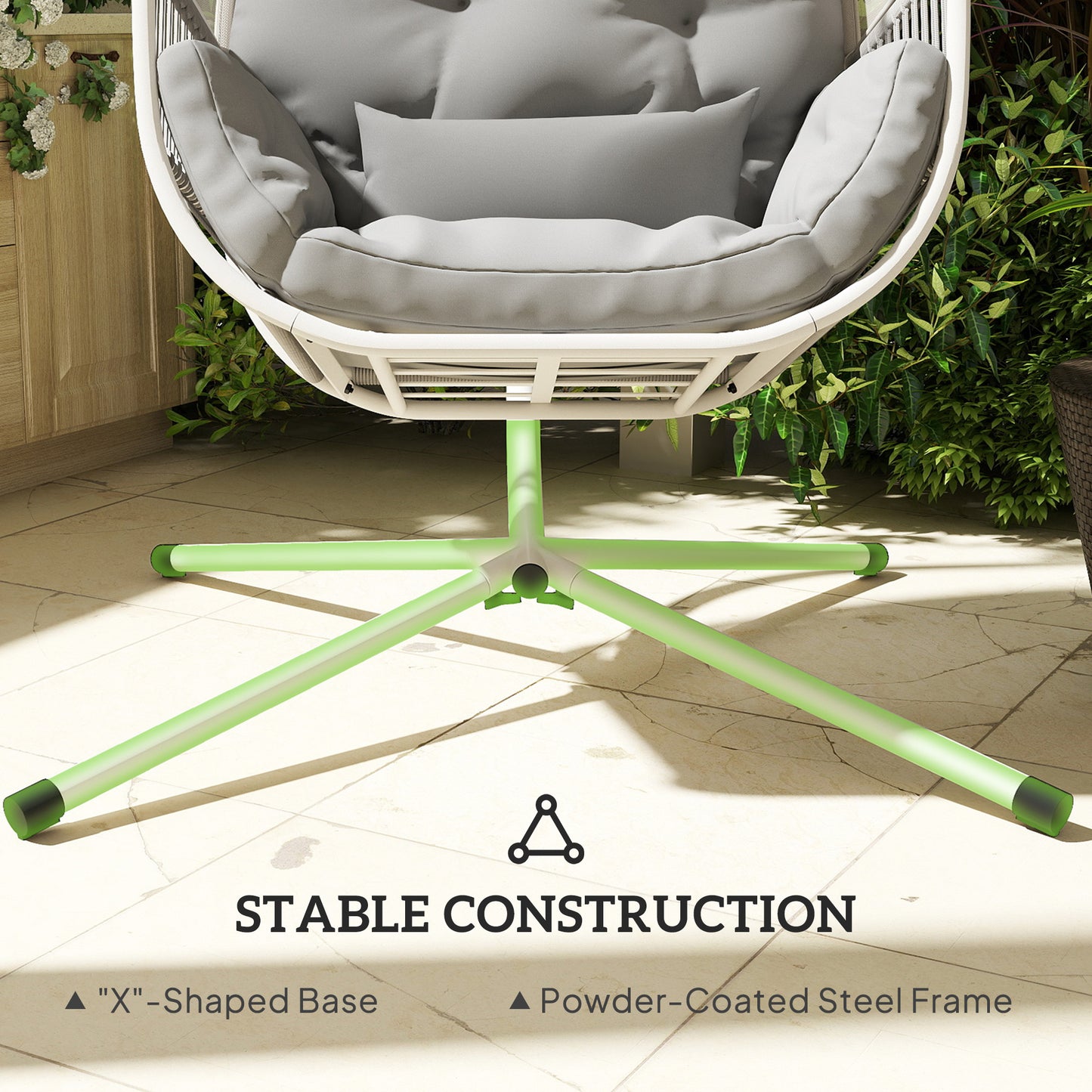 Outsunny Hanging Egg Chair Outdoor Indoor, Swing Hammock Chair with Stand, Cushions, Lumbar Pillow, Adjustable Height and Steel Frame for Garden Patio Lounge Porch, Light Grey